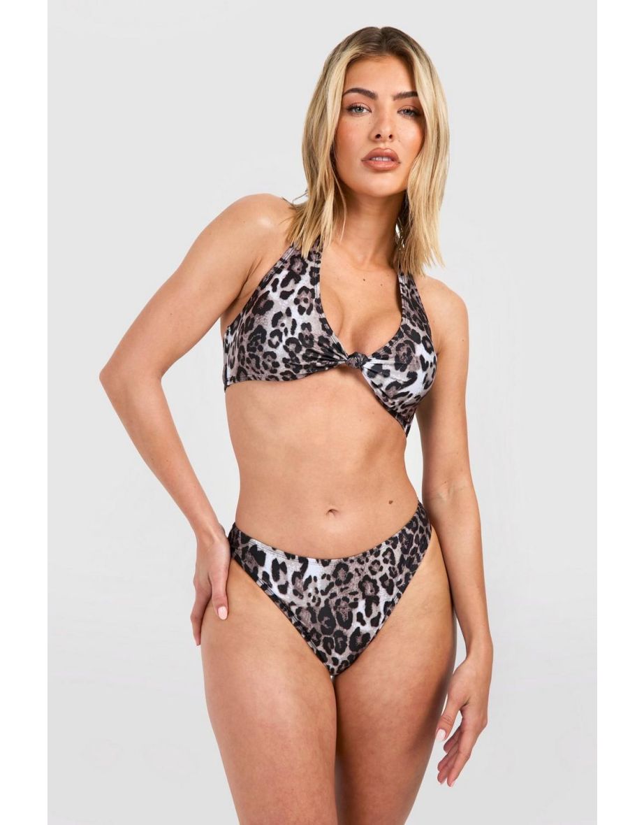 Leopard Halterneck Padded Bikini Set - brown