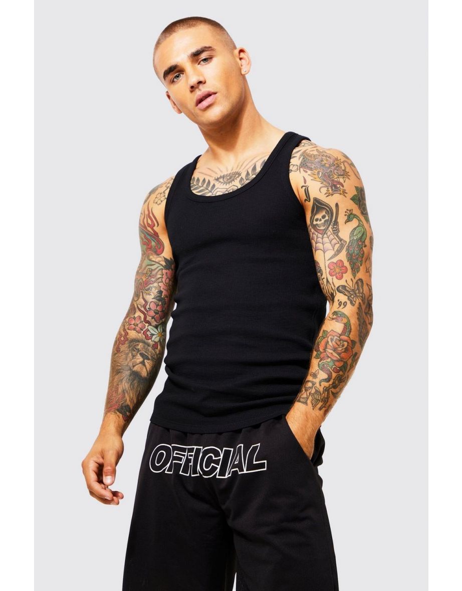 Slim Fit Waffle Vest - black