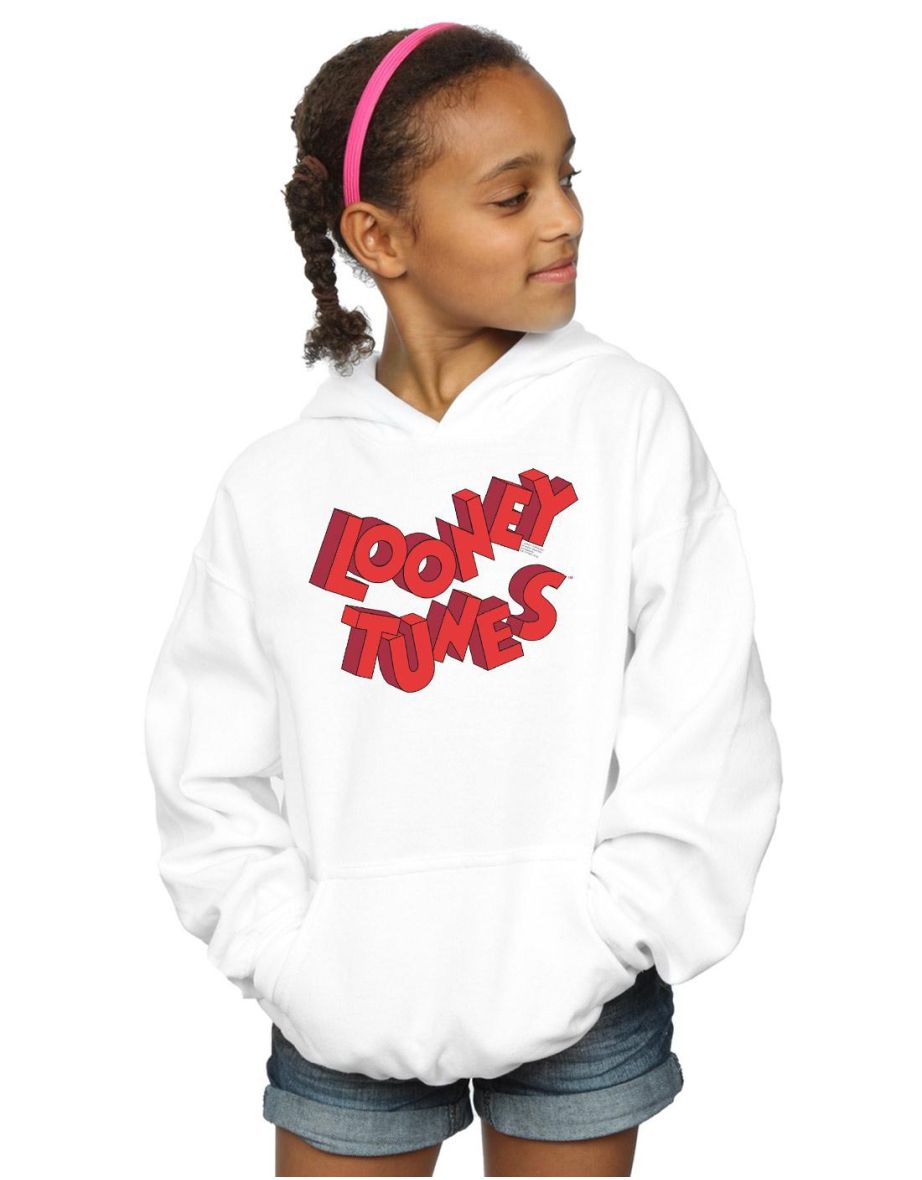 Looney Tunes Girls 3D Logo Hoodie - White