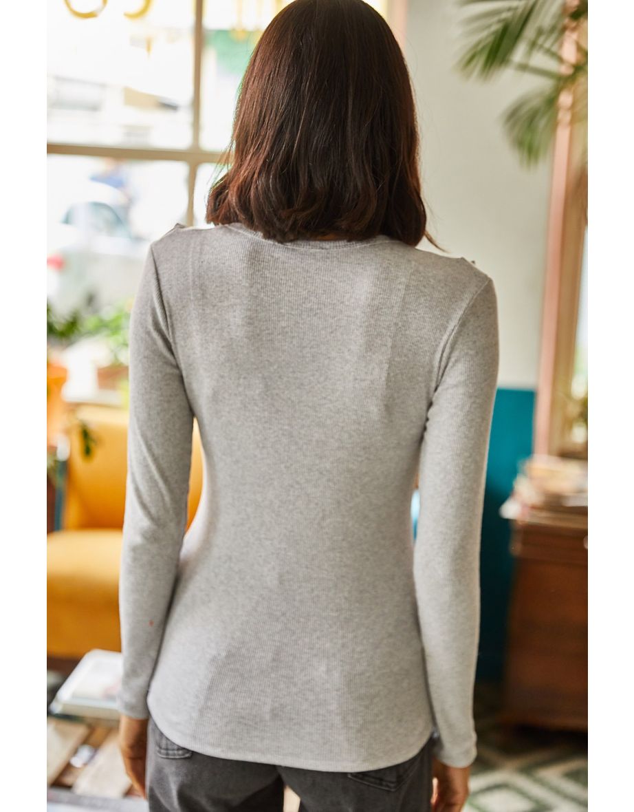 Women's Gray Frilled Pop Camisole Blouse - 3