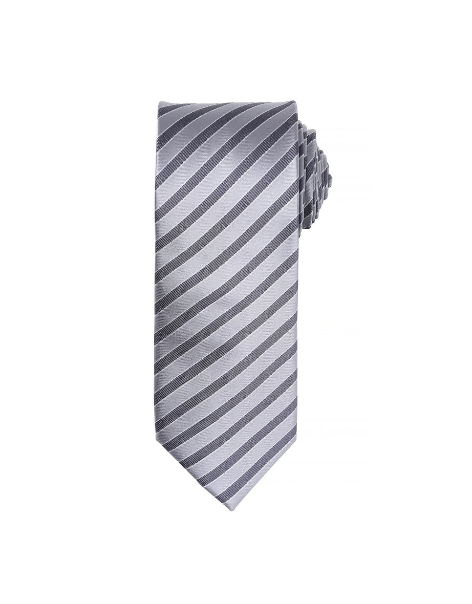Premier Mens Double Stripe Pattern Formal Business Tie - Silver/Dark Grey