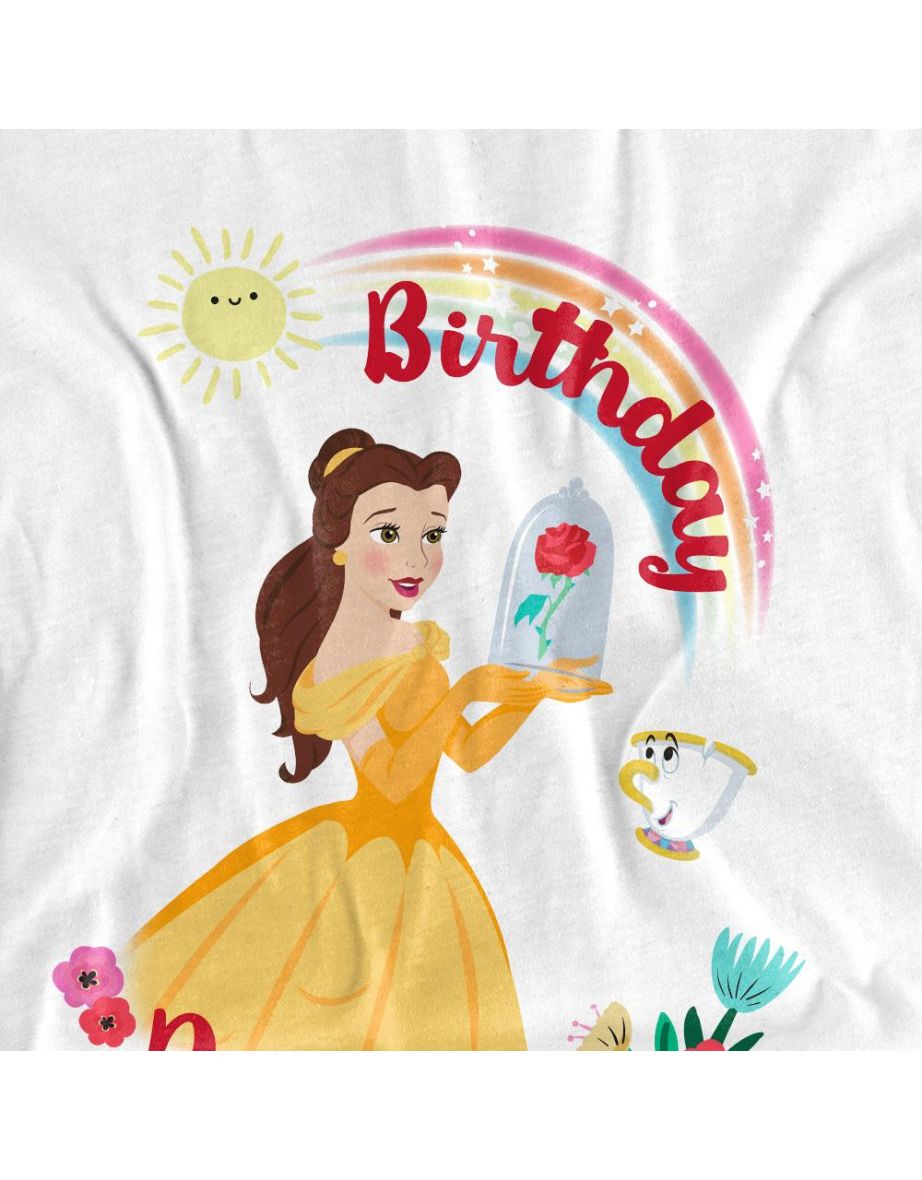 Beauty And The Beast   Adult Birthday Princess Belle Chip T-Shirt - White - 2