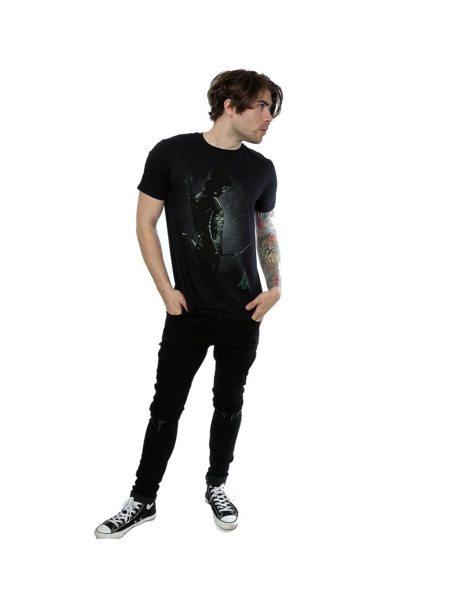 Green Arrow Mens Hooded Focus Cotton T-Shirt - Black - 3