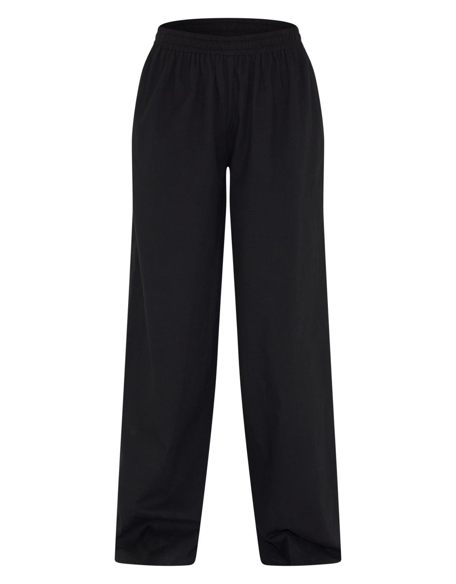 Tall Black Linen Look Floaty Wide Leg Trousers - 4