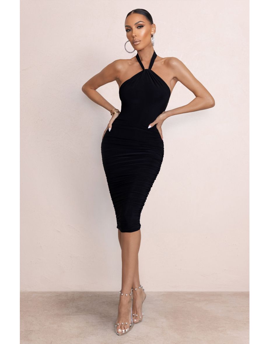 Serendipity | Black Halter Neck Knot Midi Dress - 4