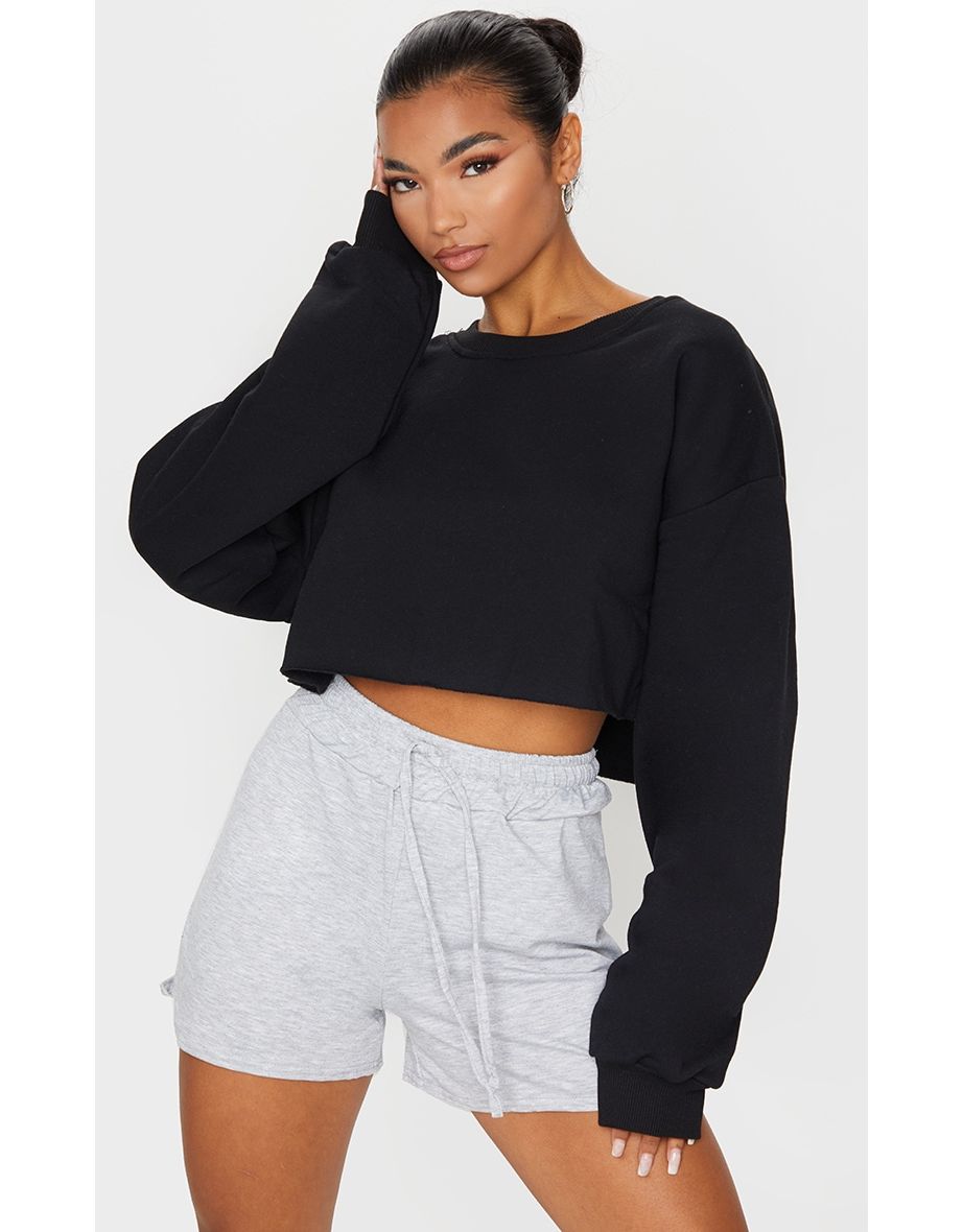 Shop Black Oversized Cropped Sweatshirt Online in Bahrain VogaCloset