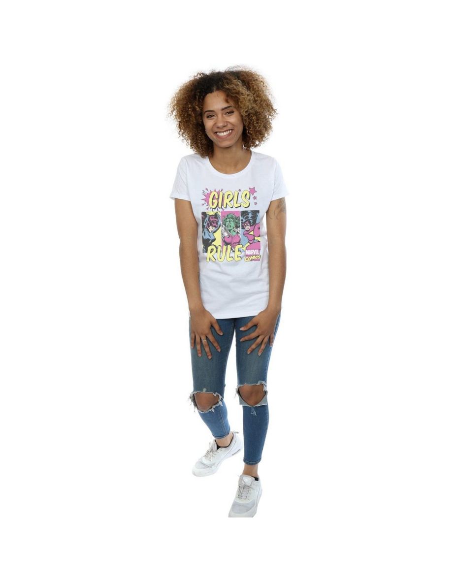 Marvel Comics Womens/Ladies Girls Rule Cotton Boyfriend T-Shirt - White - 2