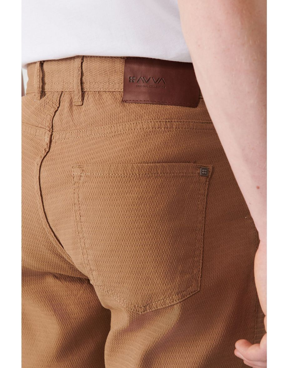 Men's Camel Dobby Flexible 5 Pockets Slim Fit Slim Fit Canvas Trousers - 6
