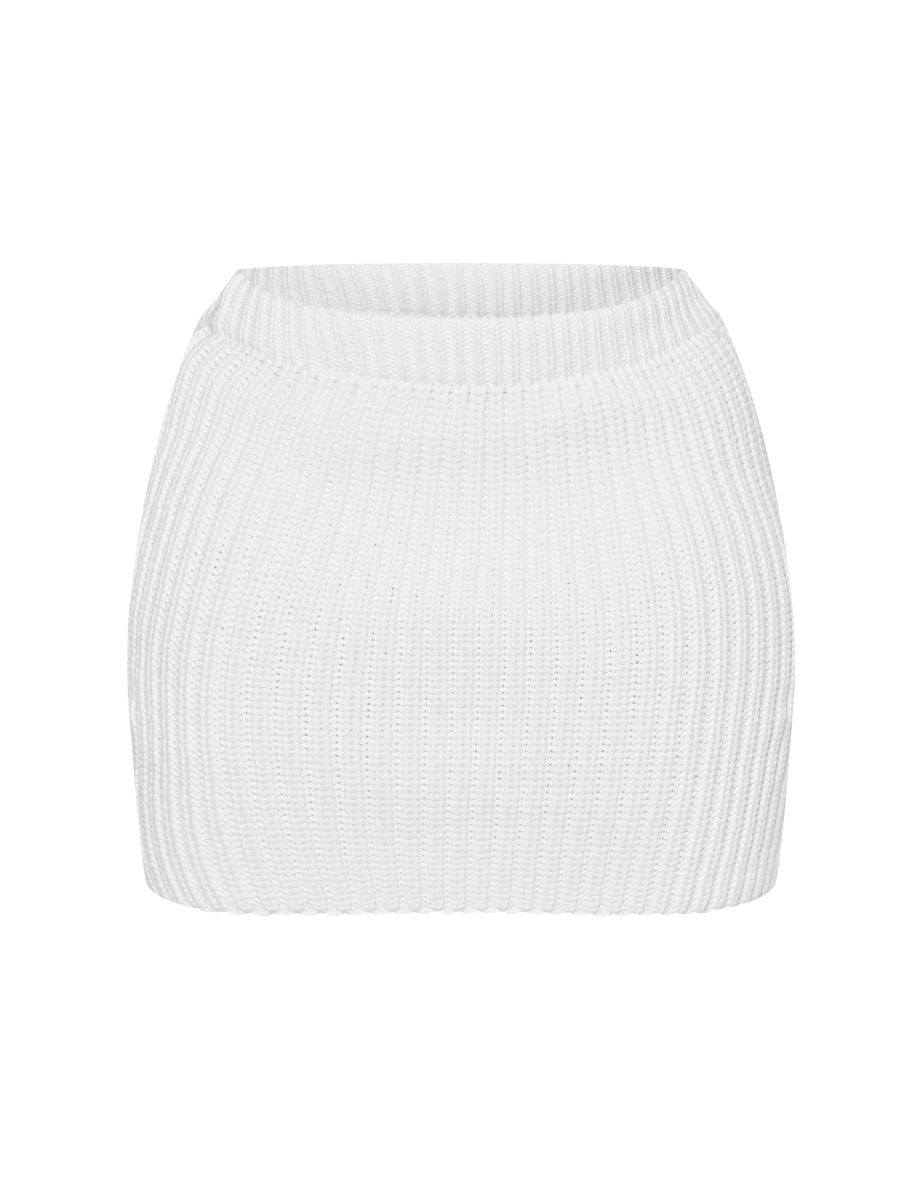 Plus White Chunky Knit Mini Skirt - 5