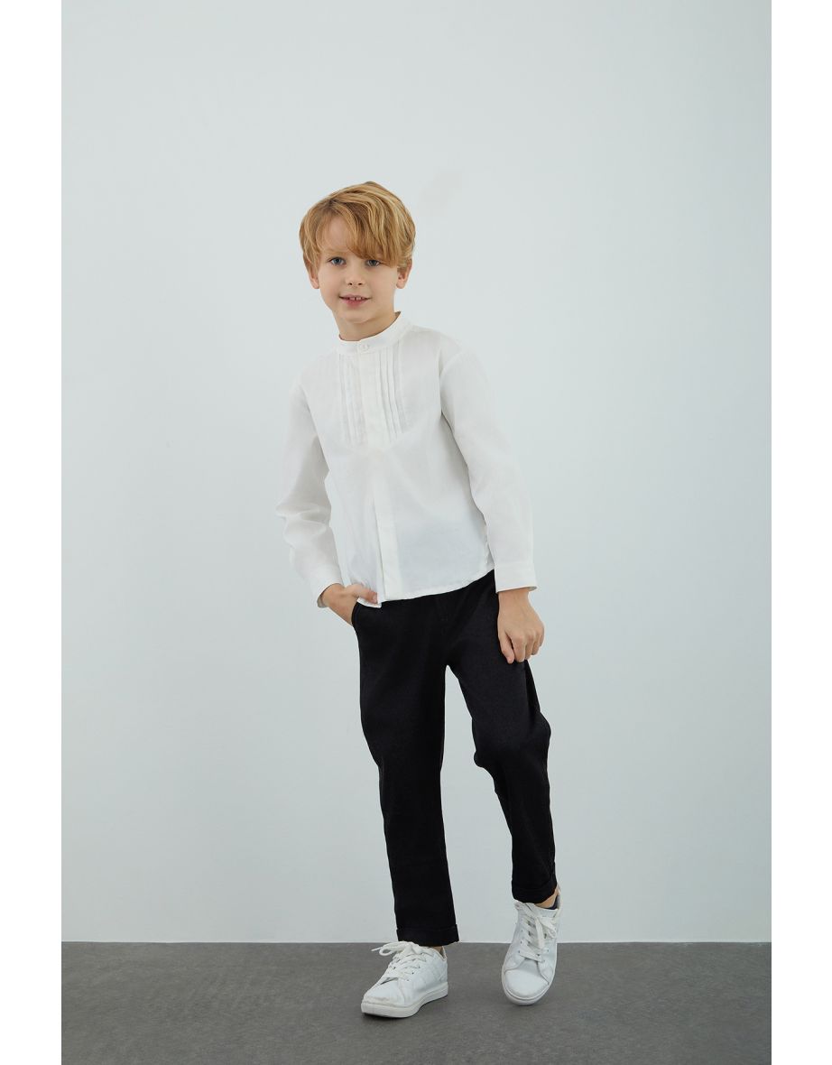 Pleat Detailed White Boy's Shirt