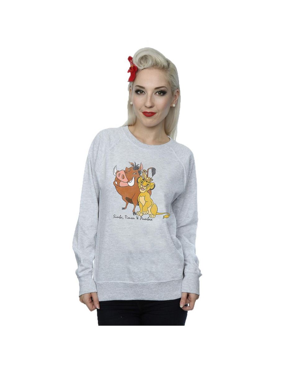 The Lion King Womens/Ladies Classic Simba Timon & Pumba Heather Sweatshirt - Heather Grey
