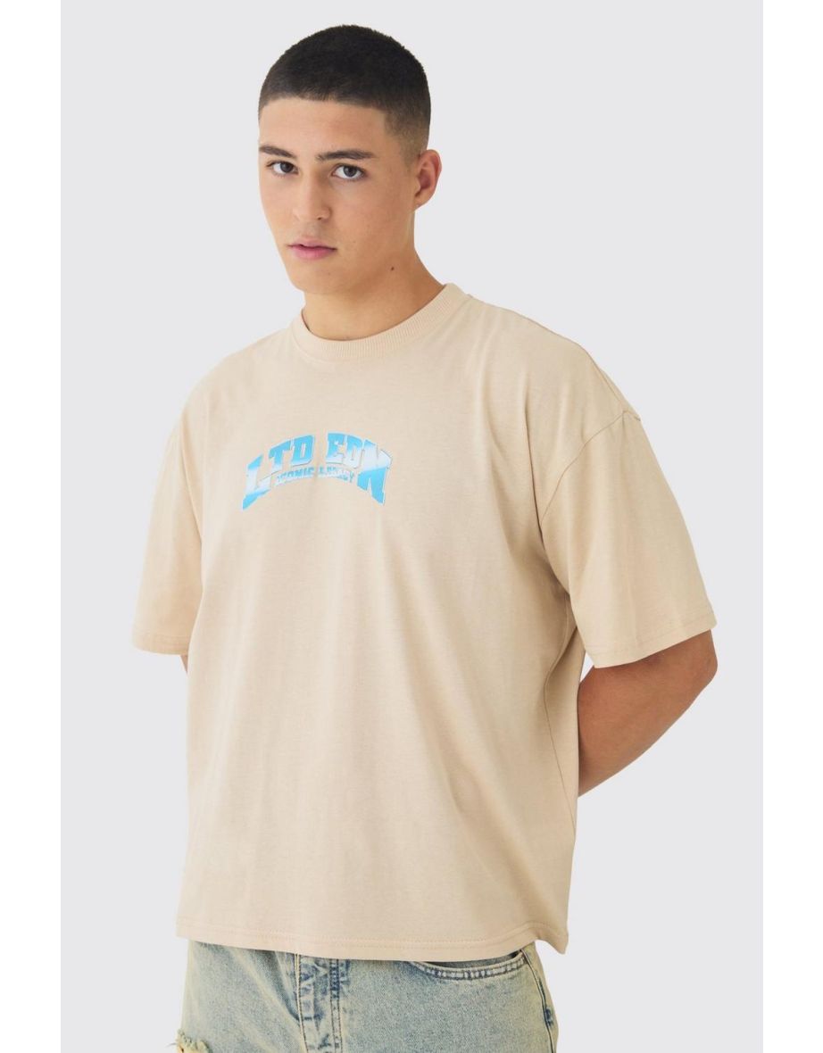 Oversized Boxy Limited Edition Over Seams Printed T-Shirt - sand
