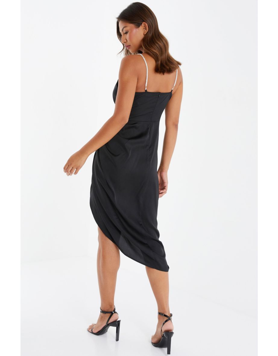 Black Satin Ruched Midi Dress - 2