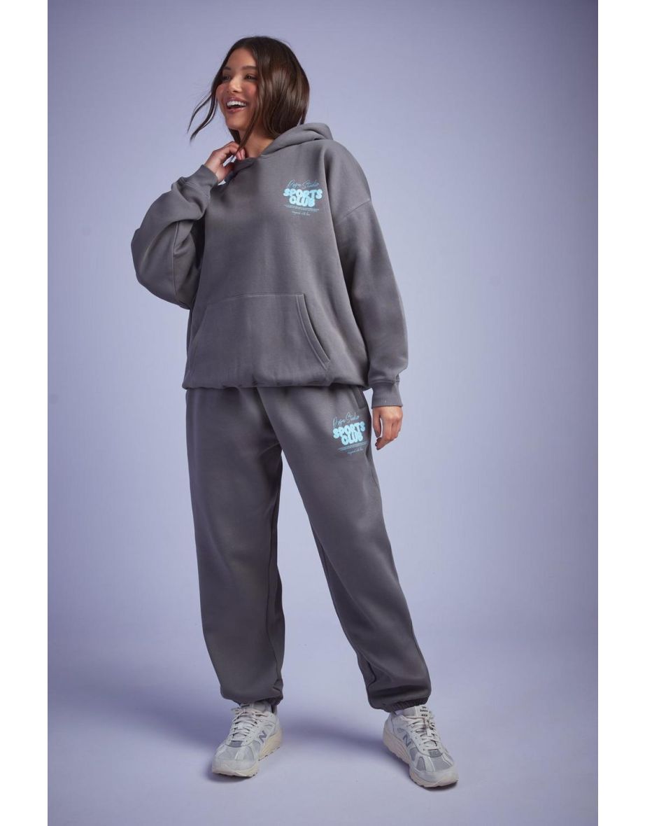 Dsgn Studio Sports Bubble Slogan Cuffed Oversized Jogger - charcoal