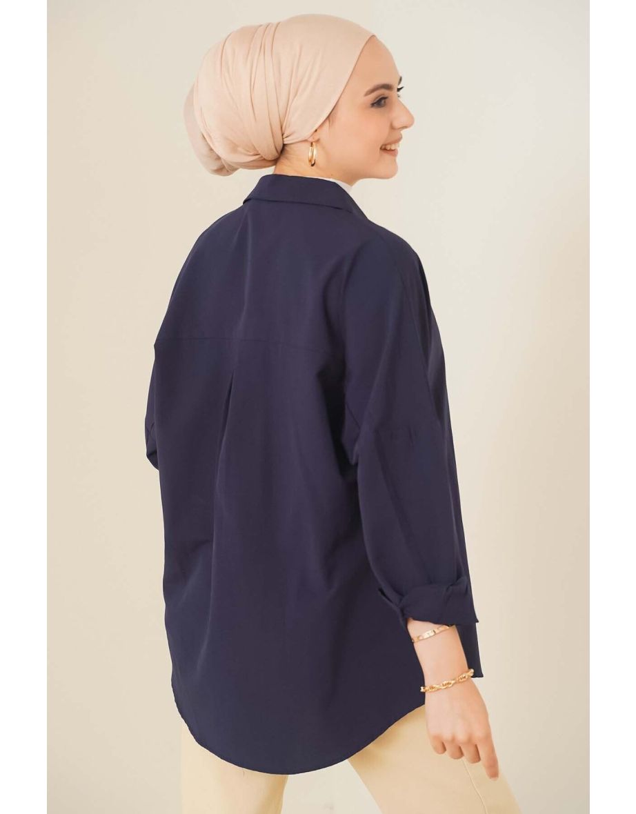 Oversize Basic Shirt - Navy Blue - 2