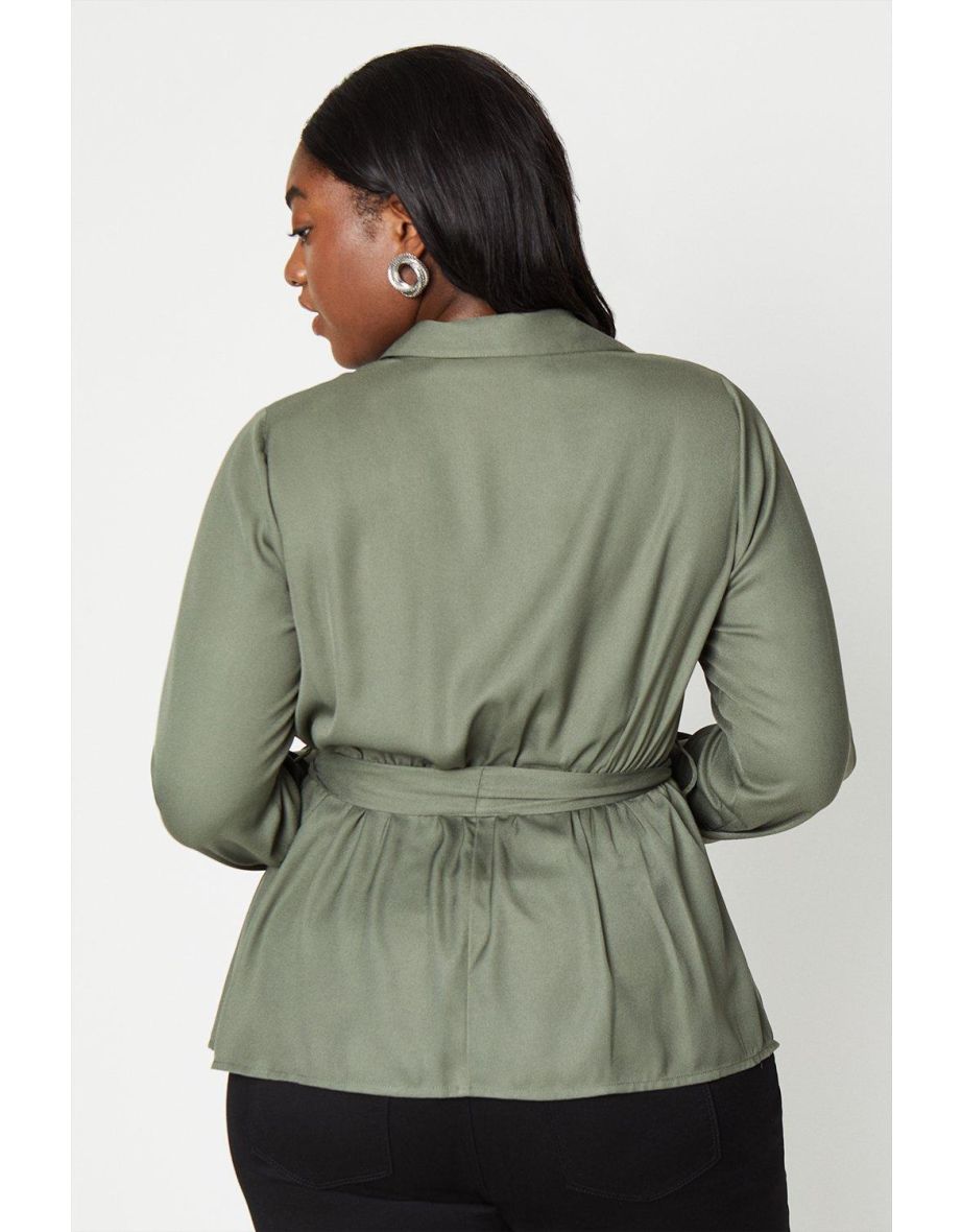 Curve Button Front Wrap Blouse - 2