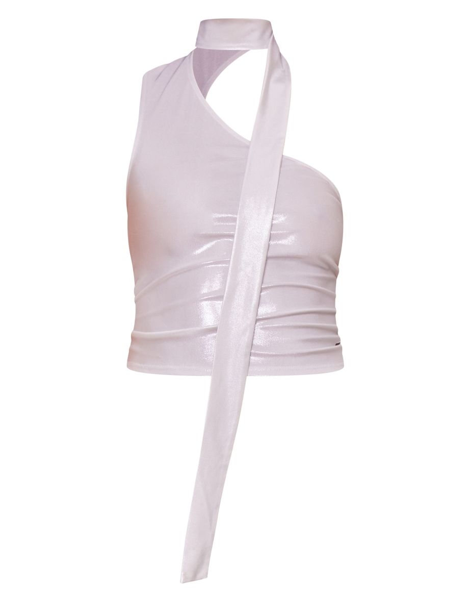 Silver Metallic Bandeau Scarf Top - 4