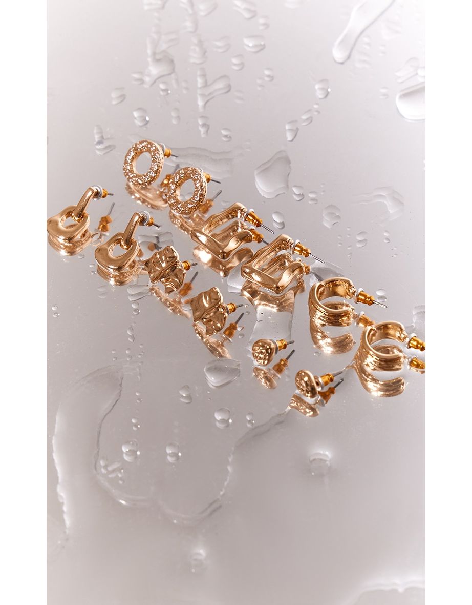 Gold Ridge Detail Stud & Cuff Earrings Multipack - 2