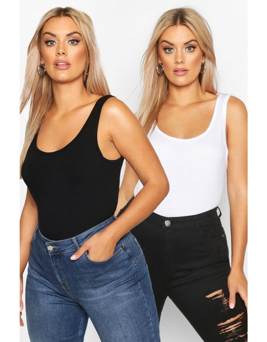 Plus 2 Pack Basic Wide Strap Vest - black