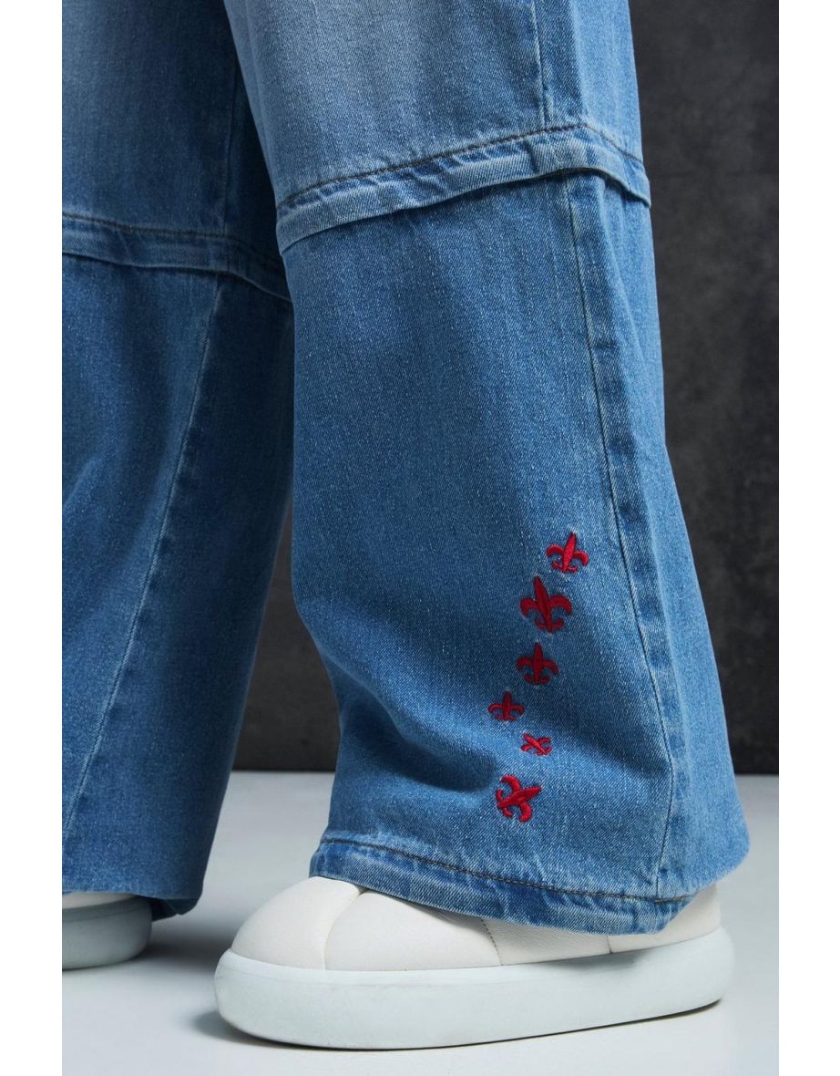 Trippie Redd Extreme Baggy Rigid Zip Off Leg Denim Jeans - light blue - 2