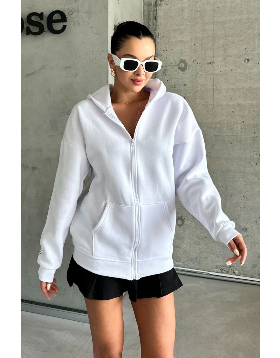 White Hola Printed Oversize Zipper Hoodie