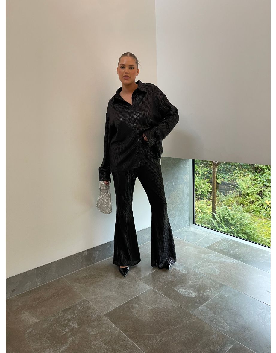 Black Sequin Wide Leg Trousers