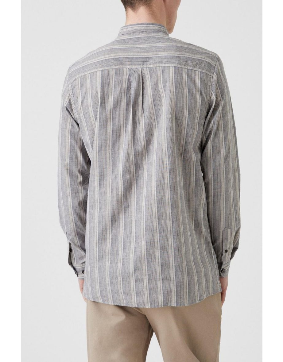 Fine Stripe Overhead Grandad Collar Shirt - natural - 2
