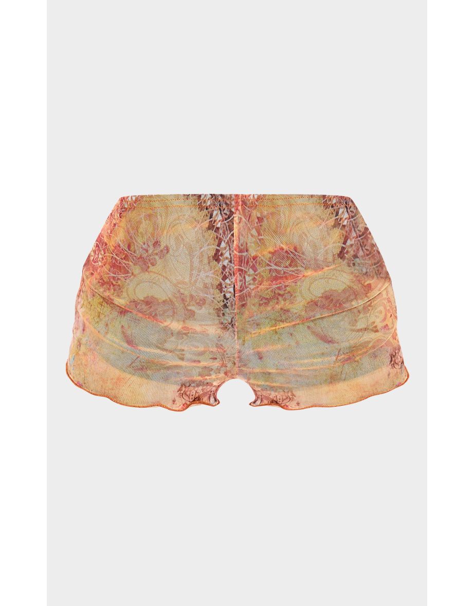 Multi Washed Paisley Printed Mesh Hot Pants - 4