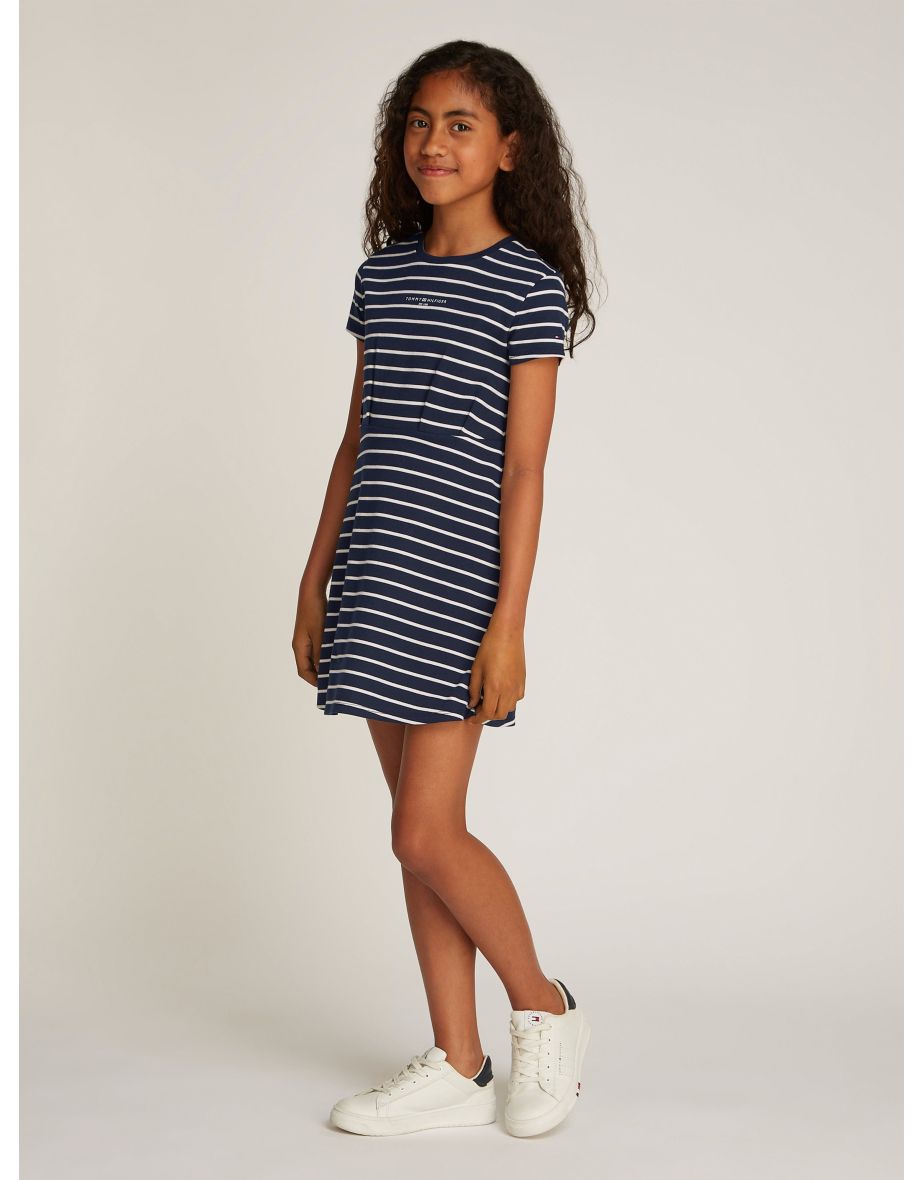 Girls Striped T-Shirt Dress in Navy