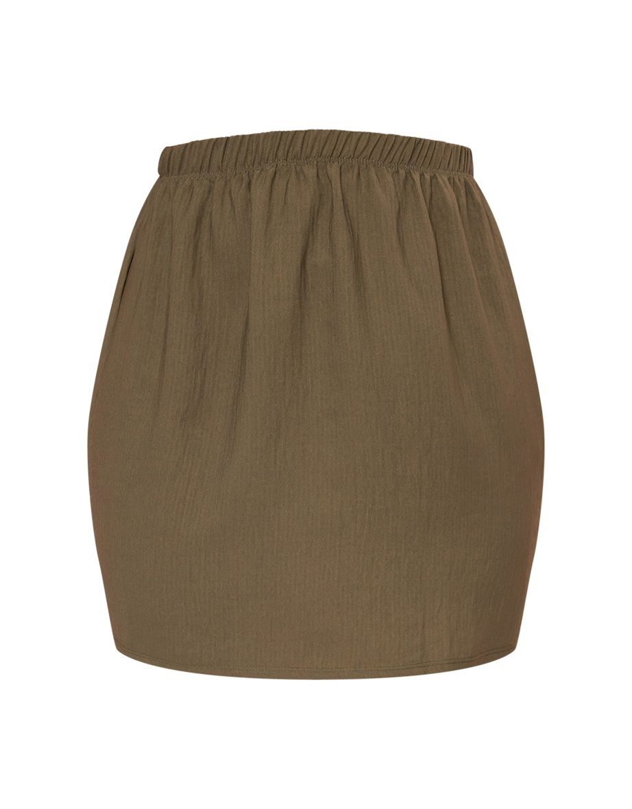 Plus Khaki Sheer Woven Bodycon Skirt - 5