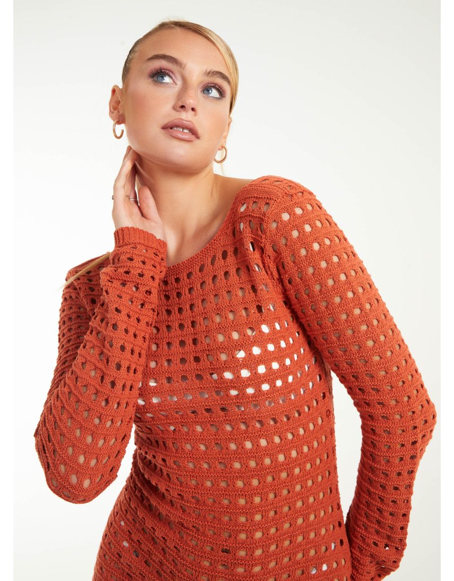 Long Sleeve Crochet Dress - 3