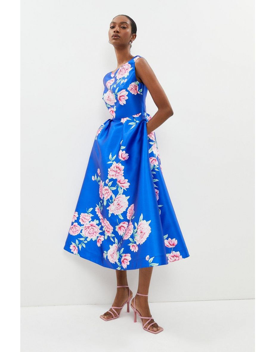Structured Twill Midi Dress With Pockets