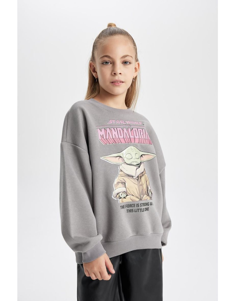 Girl Child Star Wars-mandalorian Crew Neck Soft Furry Thick Sweatshirt