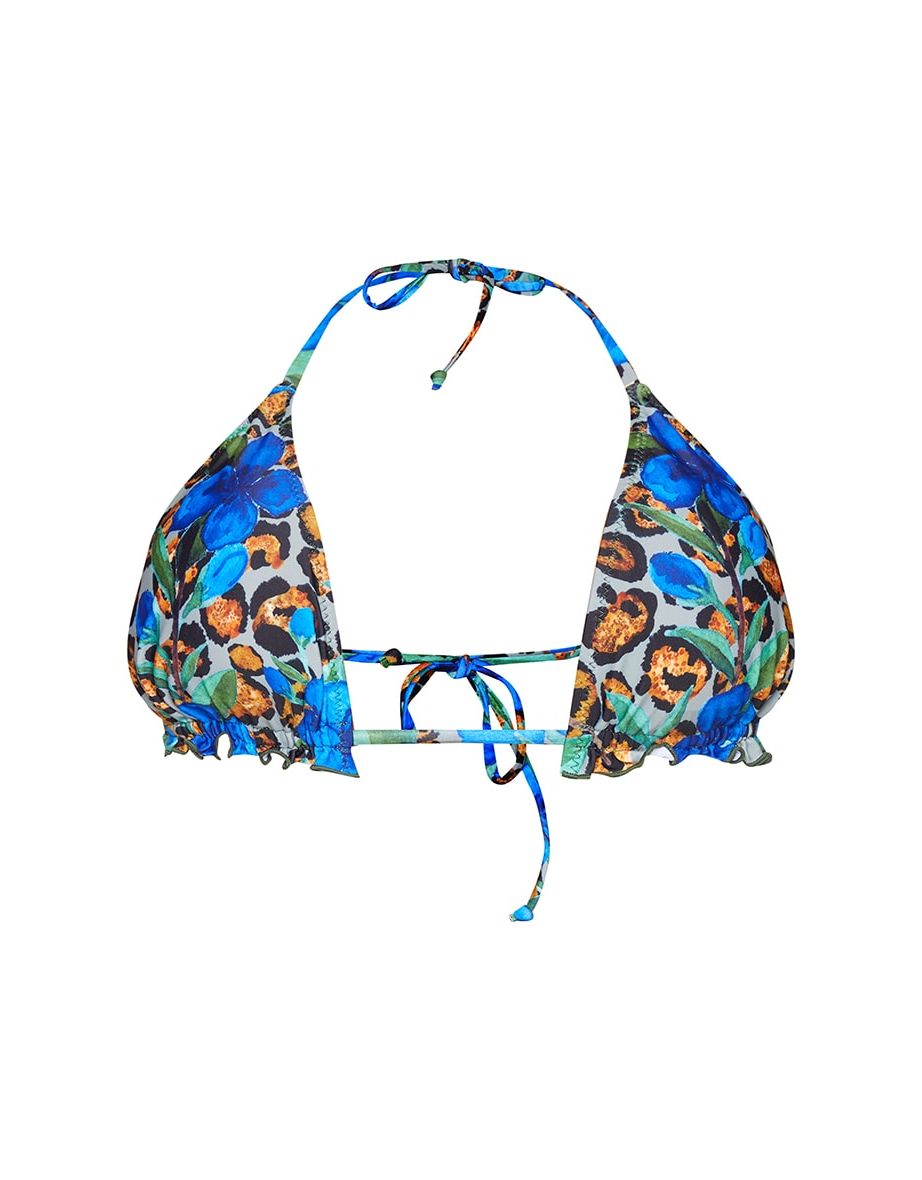Blue Floral Animal Frill Edge Padded Bikini Top - 3