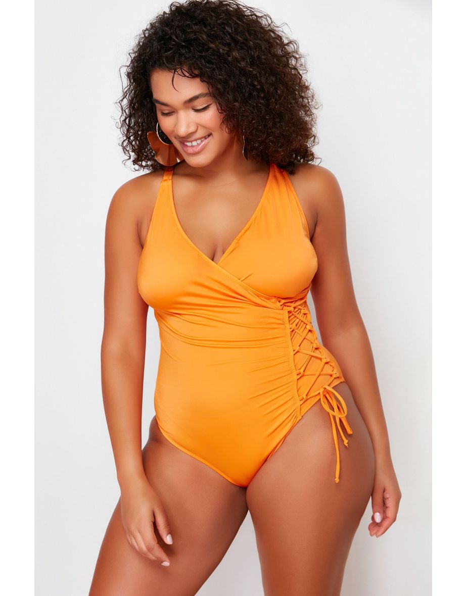 Orange Double Breasted Tie Detailed Swimsuit