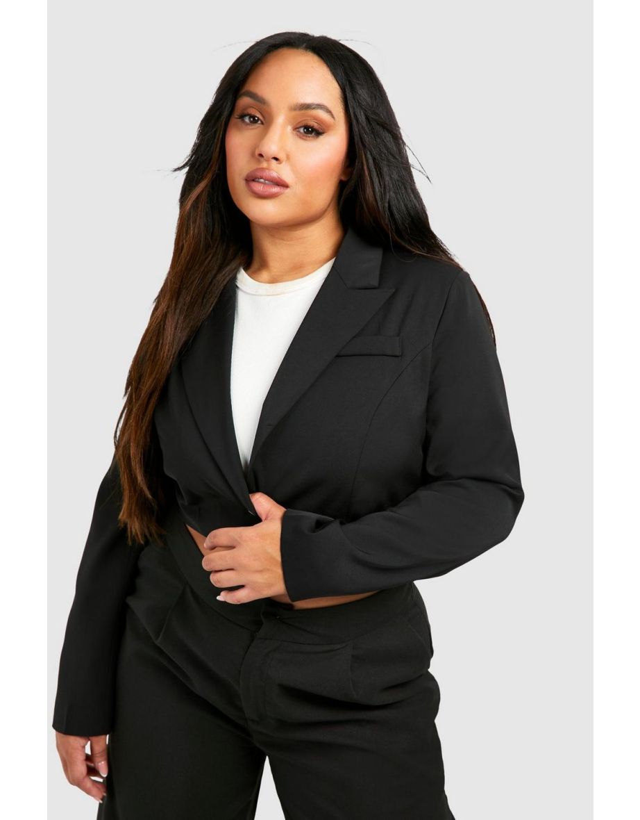 Plus Boxy Relaxed Fit Crop Blazer - black - 3