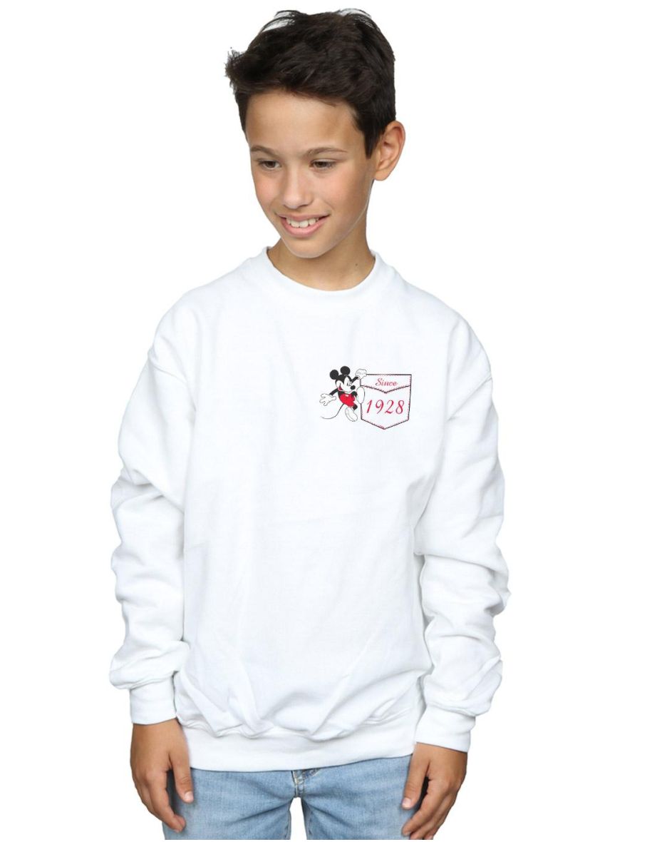 Disney Boys Mickey Mouse Faux Pocket Since 1928 Sweatshirt - White