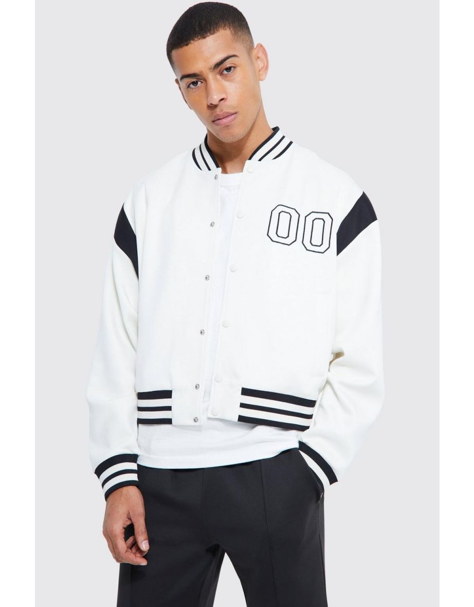 Boxy Scuba Varsity Jacket - ecru