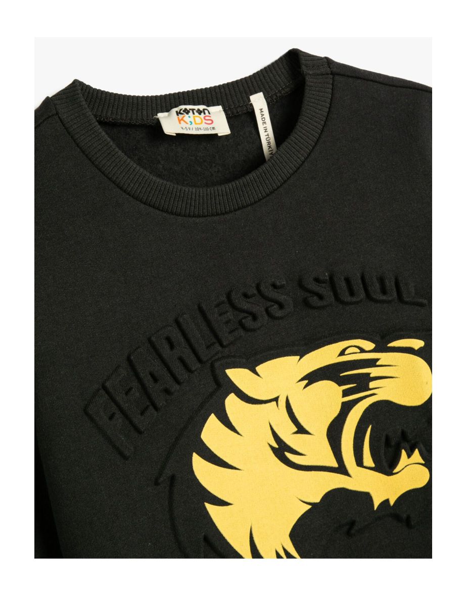 Sweatshirt Tiger Printed Embossed Detailed Raised Crew Neck - 2