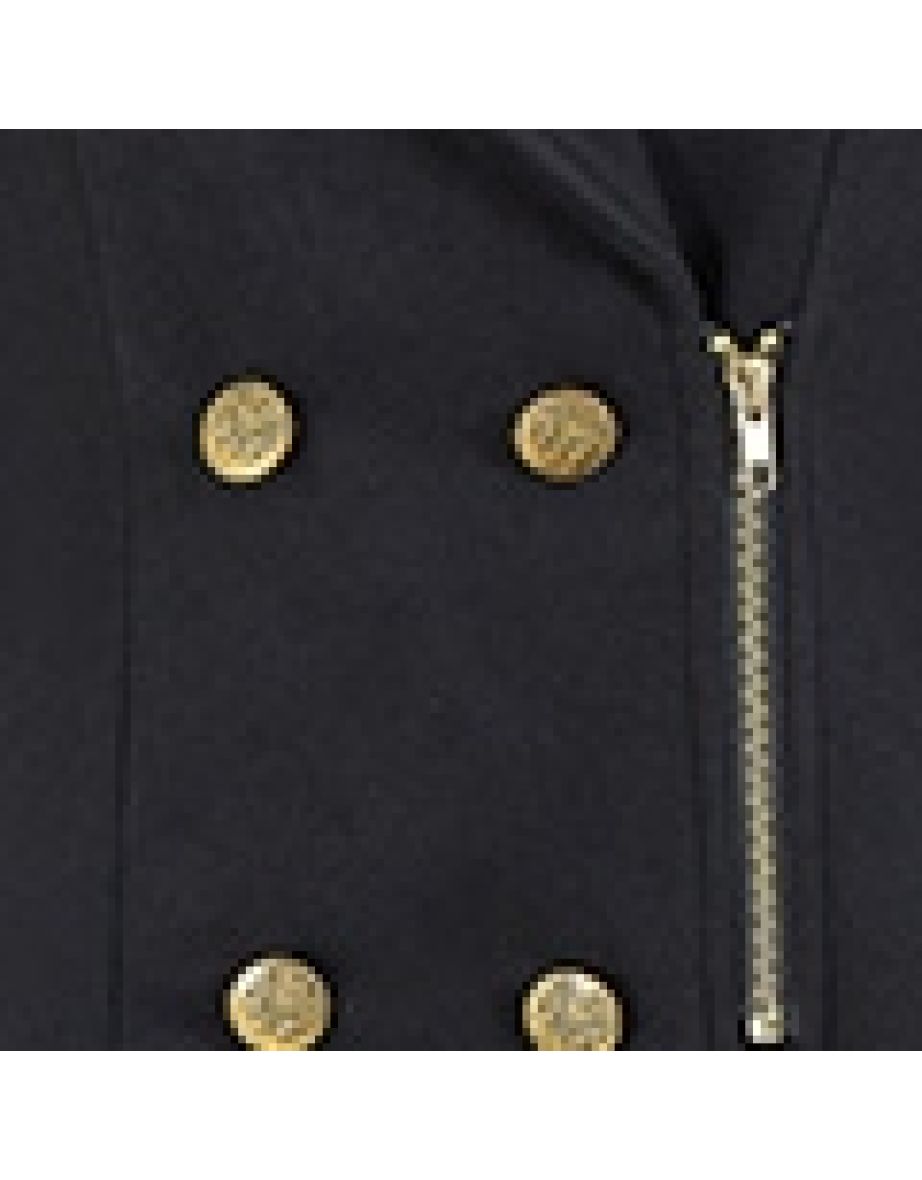 Yumi Black Military Coat With Zip Detail - 4