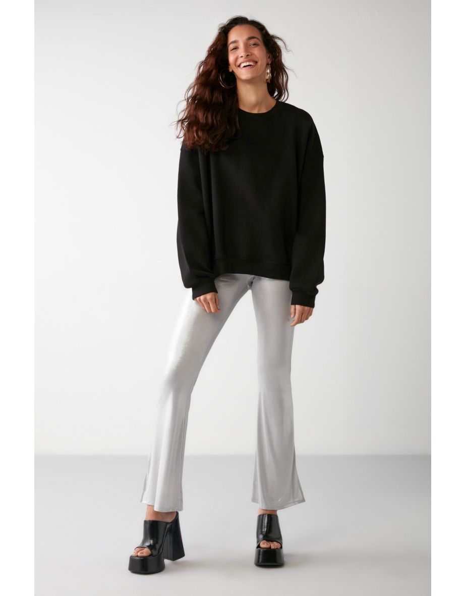 Susana Women's Crew Neck Fleece Oversize Fit Basic Black Sweatshirt