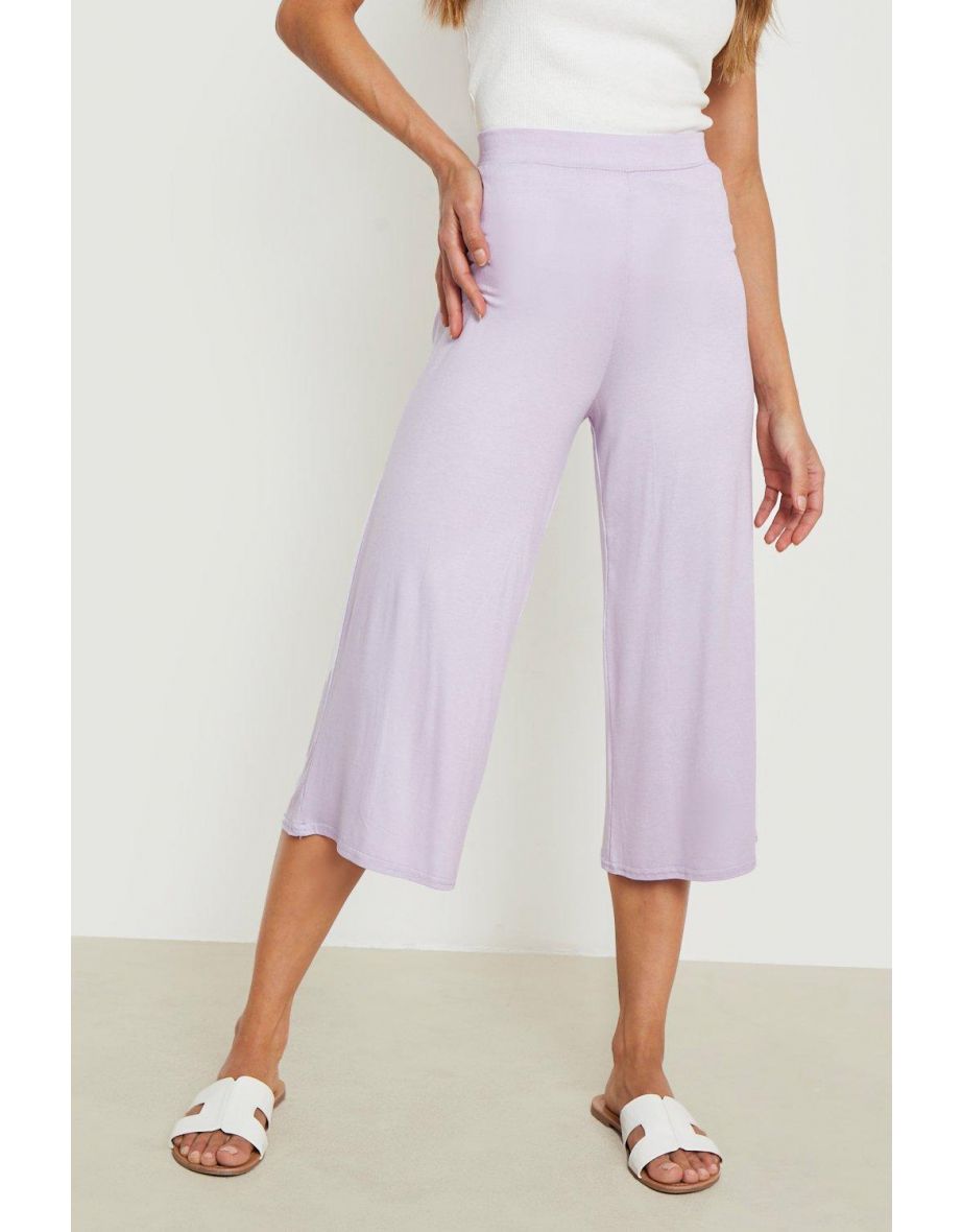 Basic Jersey Wide Leg Culotte Trousers - lilac - 3