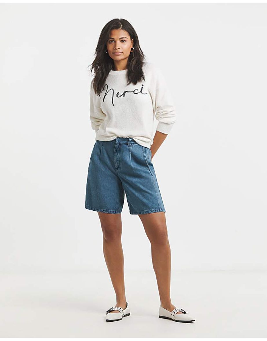 Mid Blue Denim Lyocell Bermuda Shorts