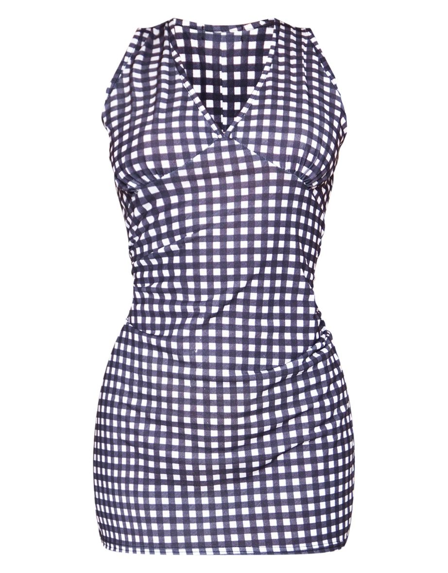 Monochrome Gingham Scoop Neck Shift Dress - 4