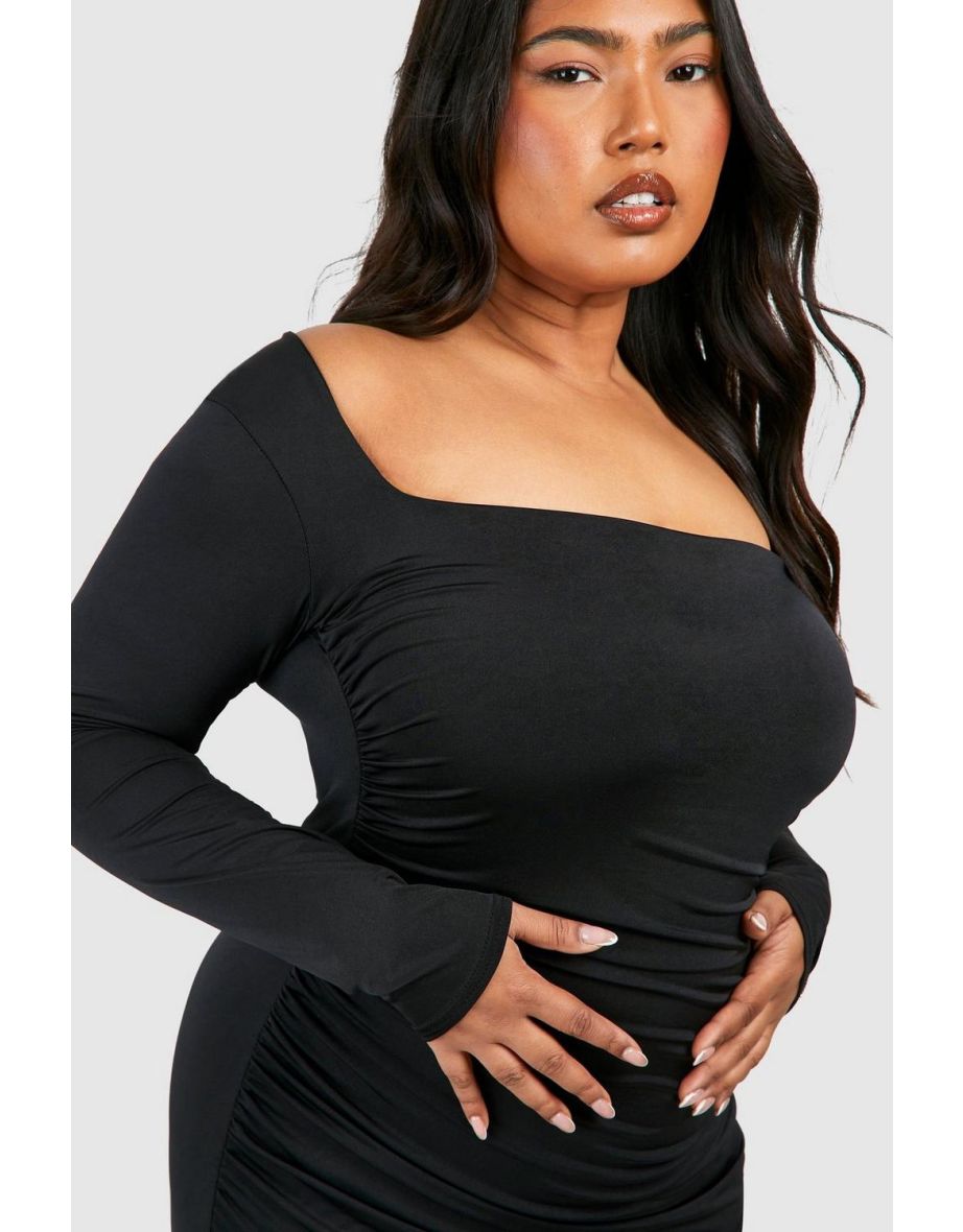 Plus Midi Ruched Dress - black - 3