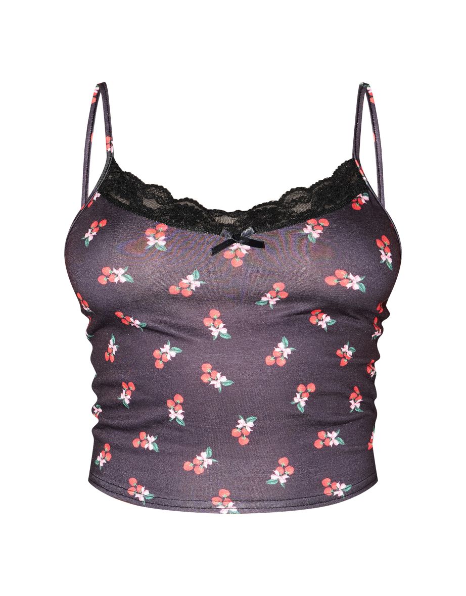 Prettylittlething Black Floral Long Sleeve Cami Top - 4