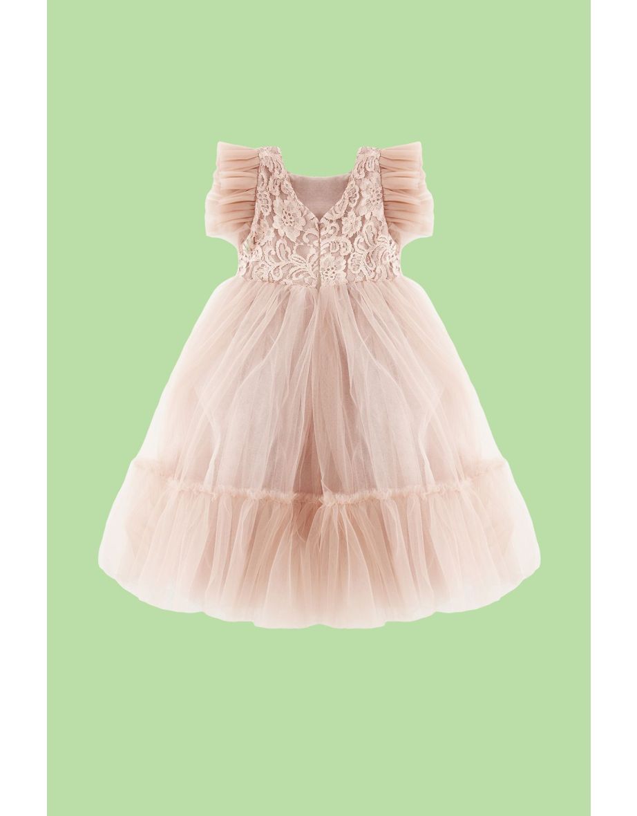 Light Pink Girl's Birthday Party Wedding Tutu Woven Dress - 4