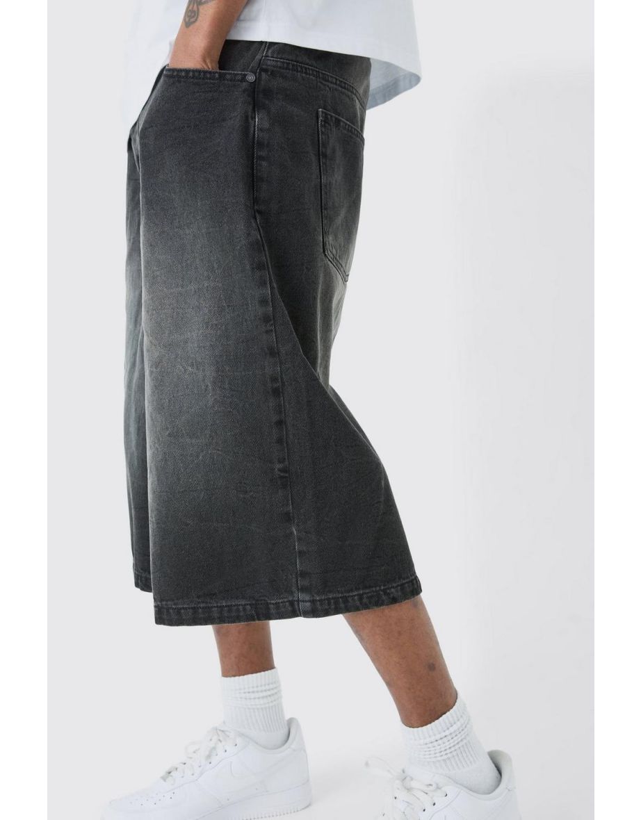 Tall Long Line Denim Jorts In Washed Black - washed black - 2