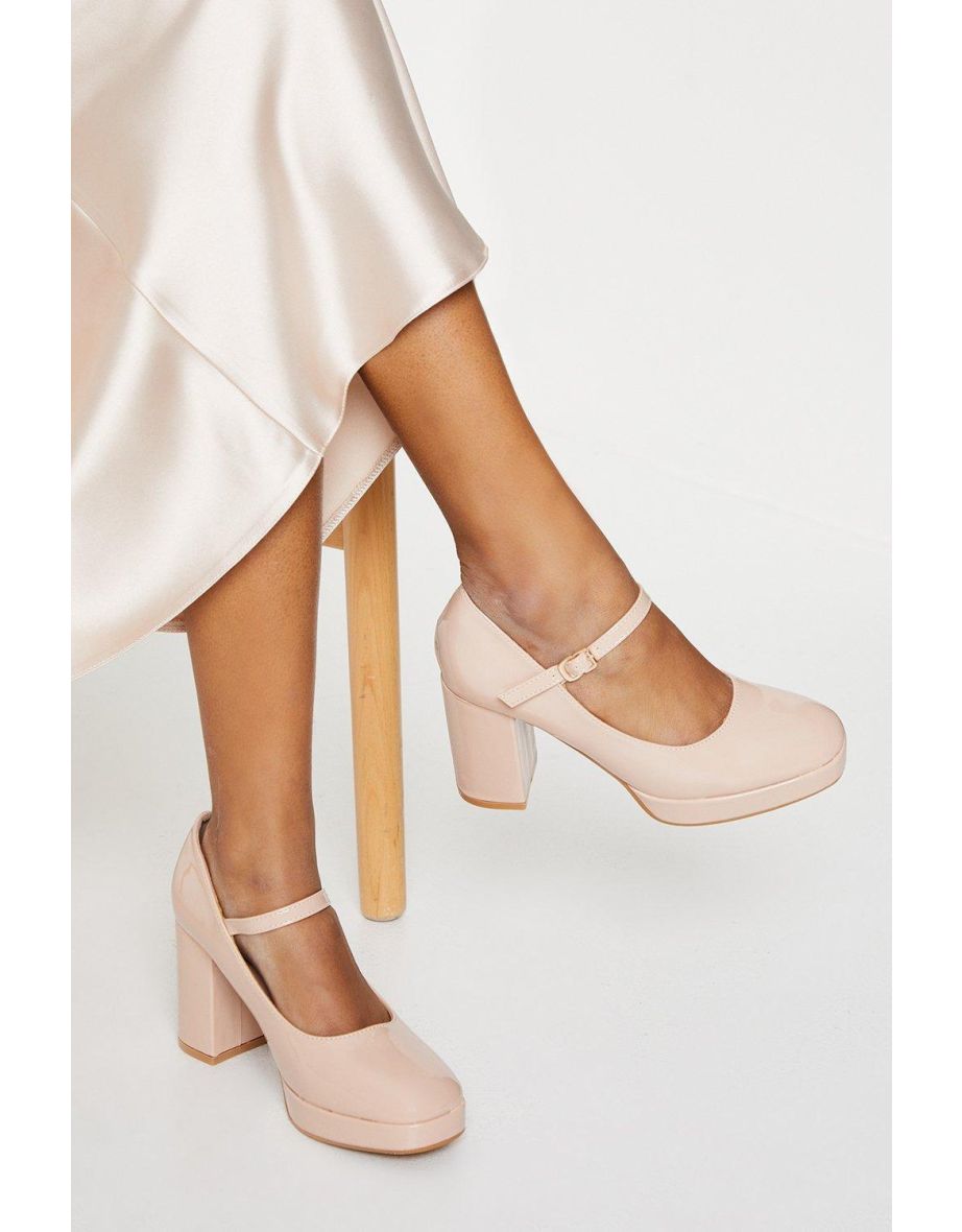 Vera Patent Platform Mary Jane High Block Heel Court Shoes