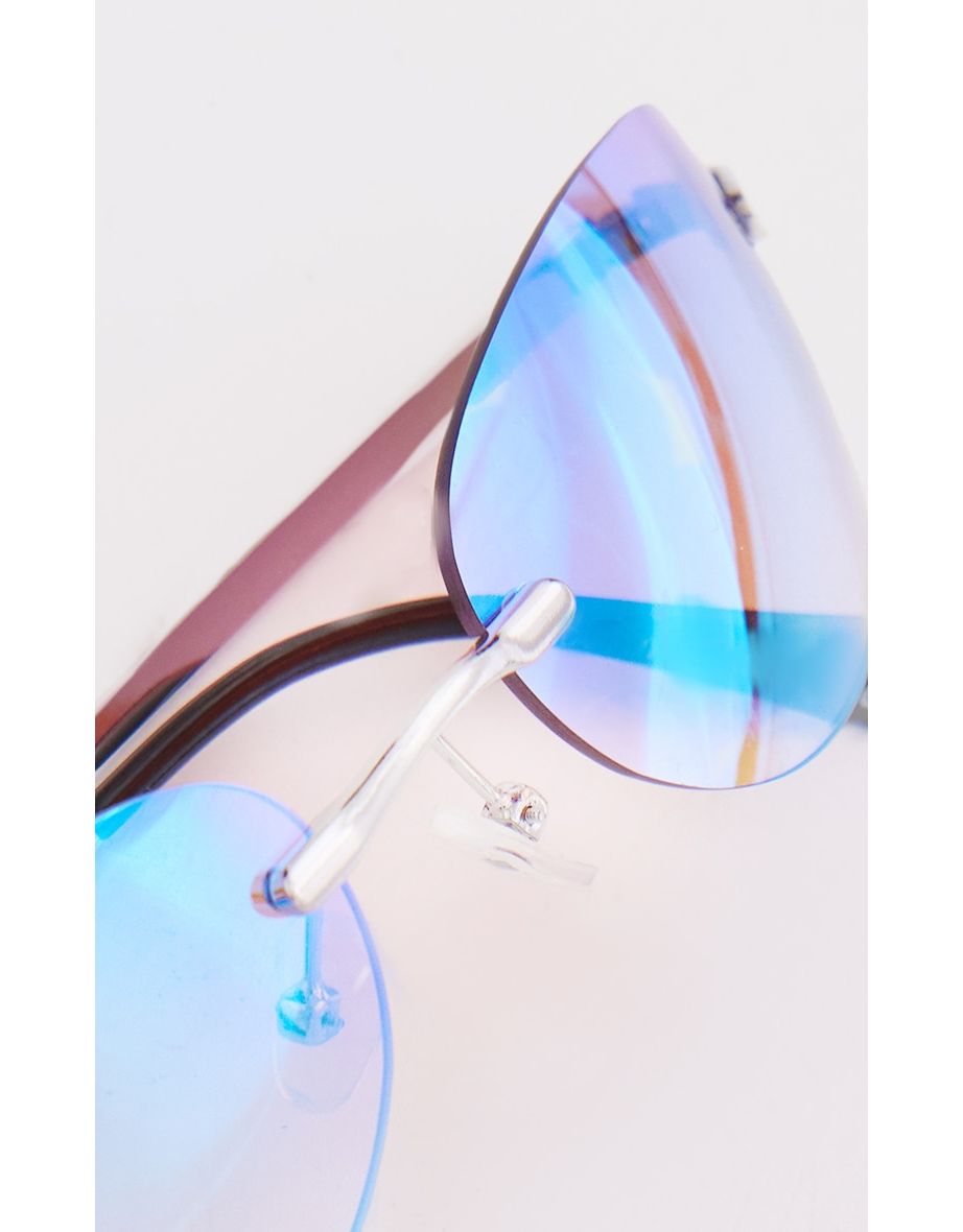 Blue Iridescent Frameless Bug Eye Round Sunglasses - 2